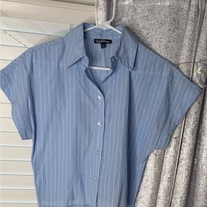 VGUC Freshman 1996 Light Blue Pinstripe button up crop top Shirt